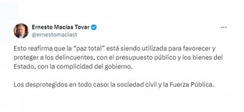 Ernesto Macías Tovar se manifiesta