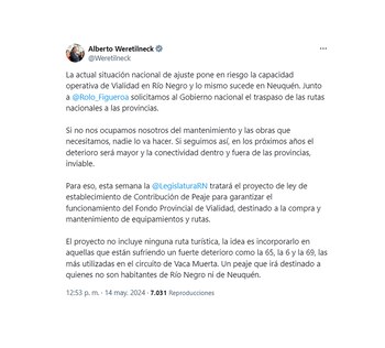 El mensaje del gobernador rionegrino,