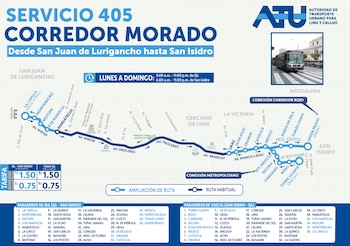Servicio 404, 405, 409 y 412, trazados, avenidas principales y destinos