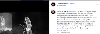 La banda Cigarettes After Sex compartió un mensaje en el que Greg Gonzalez destacó la emoción y gratitud por trabajar junto a Karol G en este lanzamiento - crédito @cigsaftersex/ Instagram