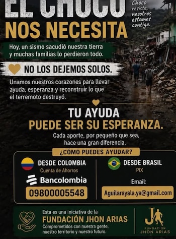 Así se puede donar a las víctimas del terremoto en Chocó - crédito Fundación John Arias