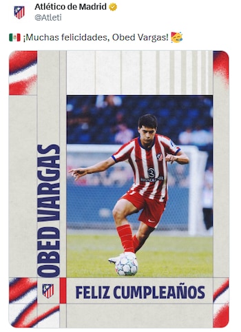 El Atleti felicitó a Vargas en su cumpleaños, en medio de los rumores de su partida del club. (X/ @Atleti)