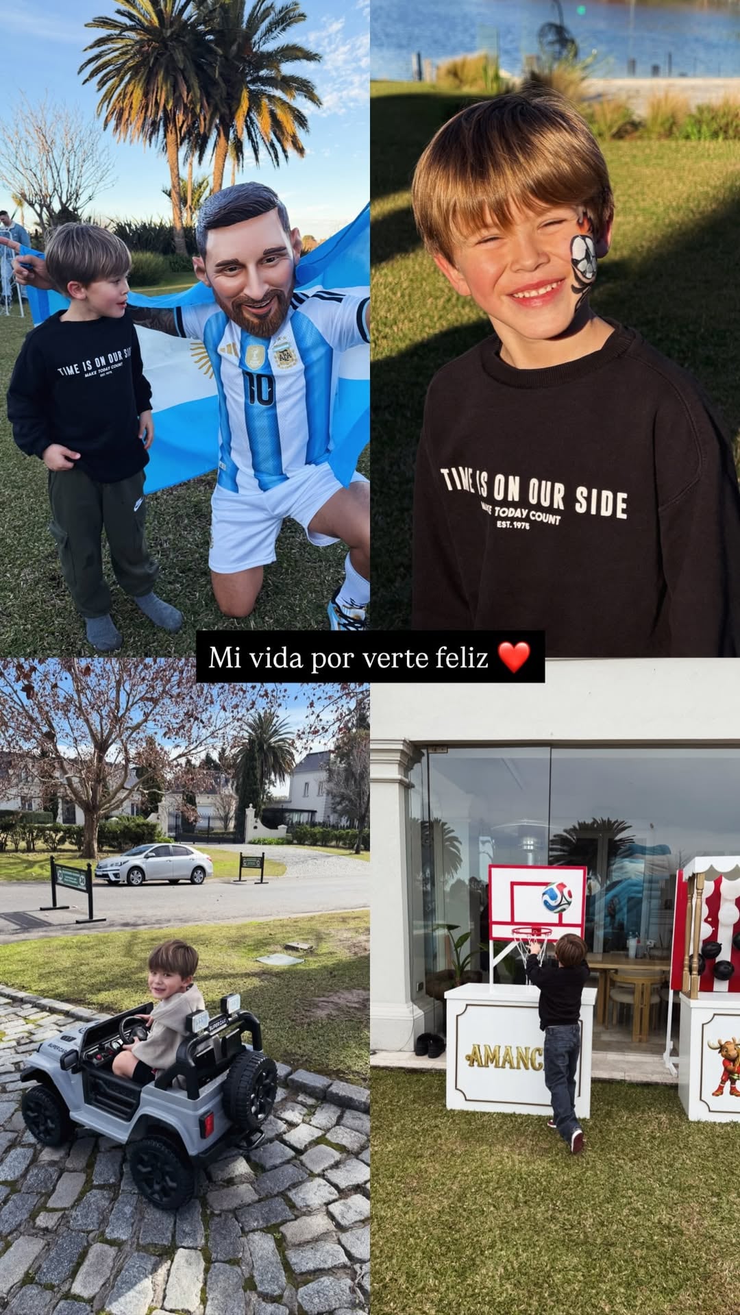 El festejo de Amancio incluyó animadores caracterizados como Lionel Messi y Diego Maradona, un castillo inflable albiceleste y una torta celeste y blanca