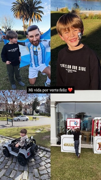 El festejo de Amancio incluyó animadores caracterizados como Lionel Messi y Diego Maradona, un castillo inflable albiceleste y una torta celeste y blanca