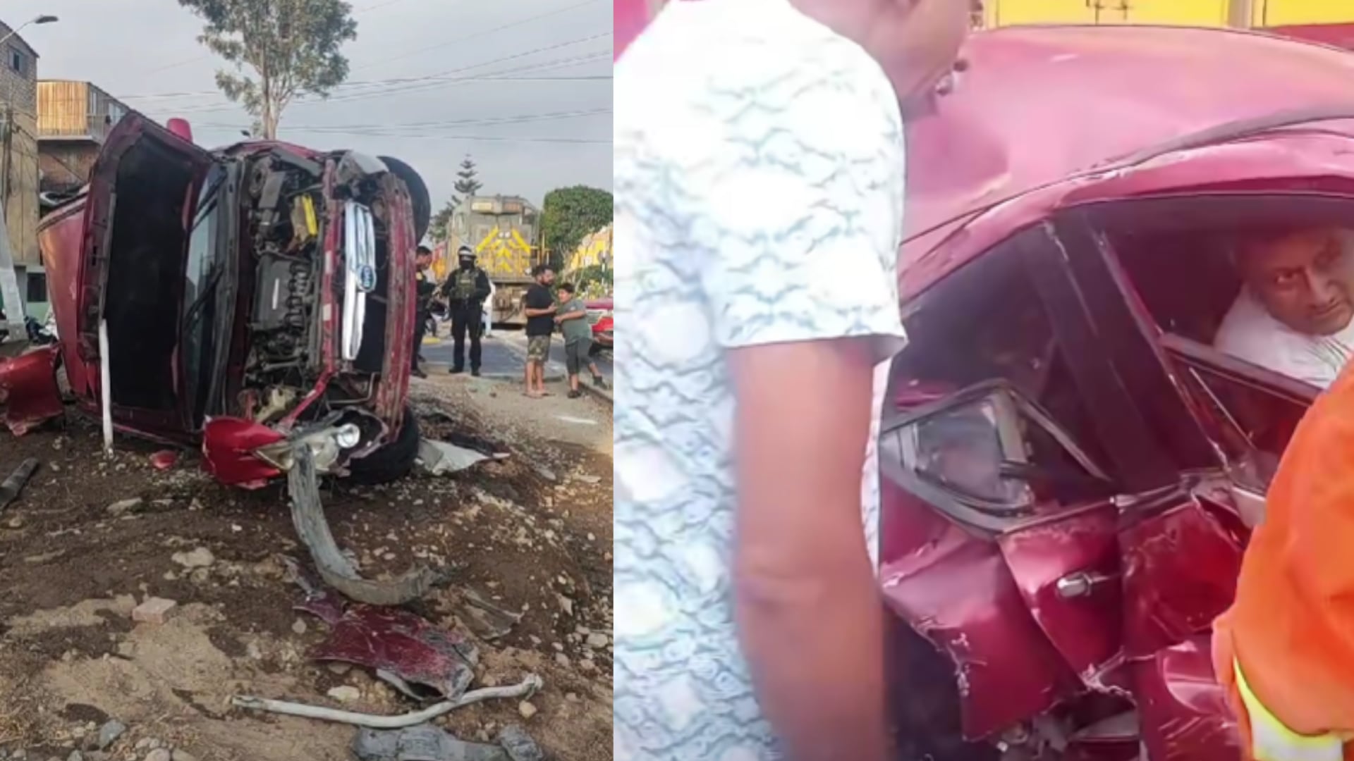 Impactante choque entre tren y auto en el Callao: vehículo terminó con severos daños, pero conductor y pasajero resultaron milagrosamente ilesos