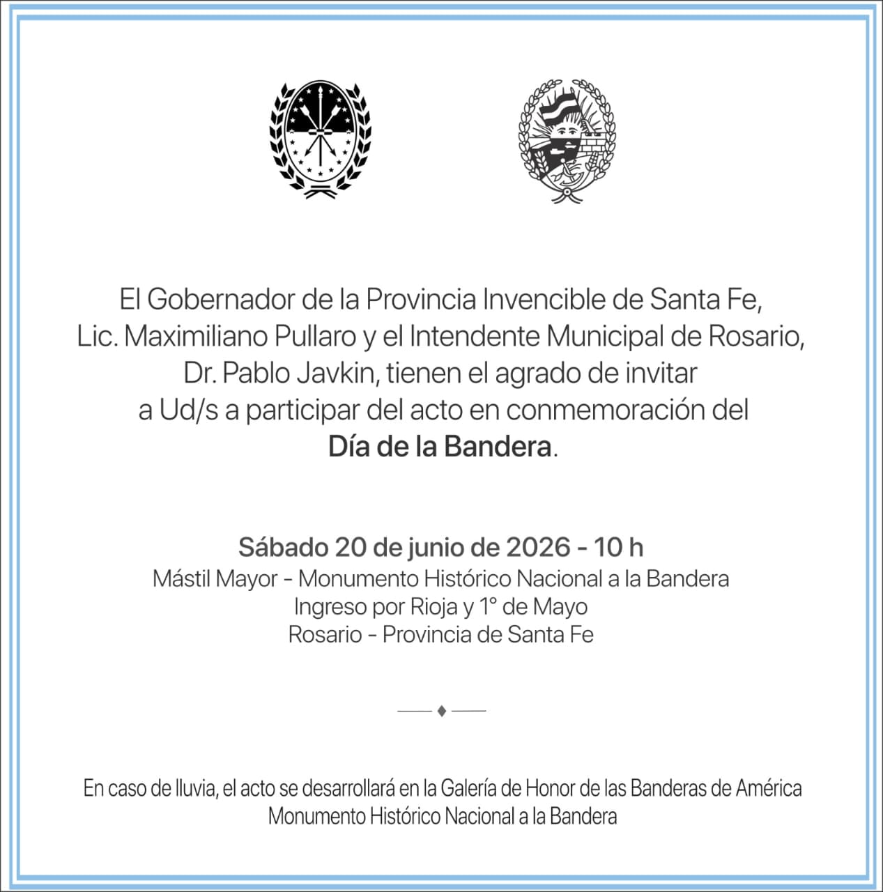 La invitación formal para el acto del Día de la Bandera