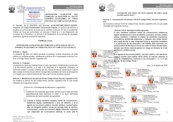 Documento de la Cámara de Diputados de Perú sobre proposición legislativa, texto legal, firmas digitales, sellos oficiales y encabezados