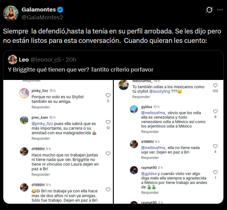 Gala señaló que Briggitte Bozzo siempre defendió a Lau Styling (Captura de pantalla: X/@GalaMontes2)