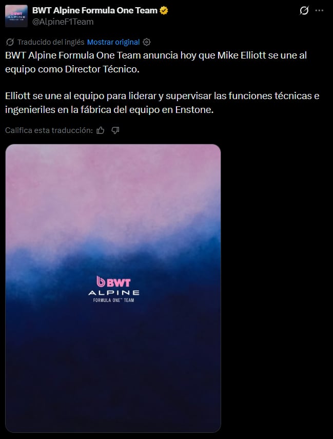 Alpine confirmó la contratación del ingeniero Mike Elliott