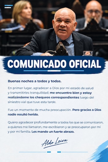 Comunicado oficial del diputado Aldo Leiva