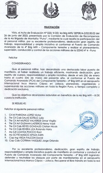 Documento del Ejército difundido por