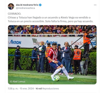 Alexis Vega llegaría a Toluca