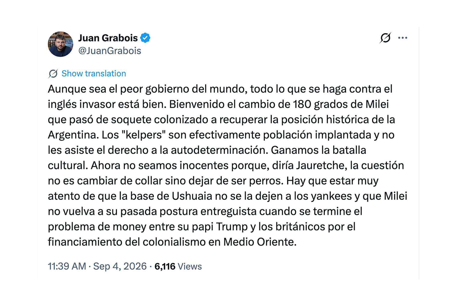 La publicación de Juan Grabois en redes sociales