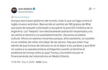 Posteo de Juan Grabois sobre los anuncios de Milei en relación a Malvinas
