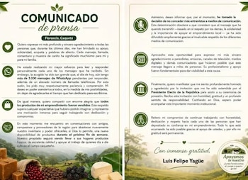 Comunicado Luis Felipe Yagüé - crédito Captura de Pantalla Luis Felipe Yagüé/Facebook