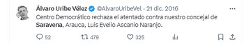 Álvaro Uribe rechazó el atentado