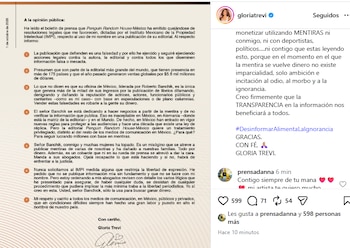 Gloria Trevi acusa a Roberto Banchik de publicar información sin verificar
(RS)