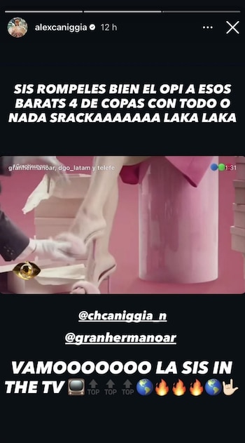 Alex Caniggia banca a Charlotte y la celebra en redes tras su ingreso a Gran Hermano