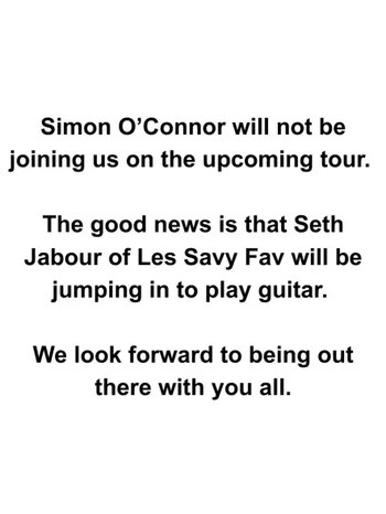 Simon O’Connor será reemplazado por Seth Jabour para la gira. (Instagram)