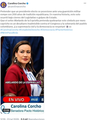 Carolina Corcho rechazó posesión de De la Espriella en guarnición militar - crédito @carolinacorcho/X