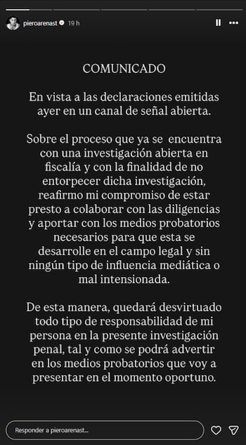 Comunicado de Piero Arenas