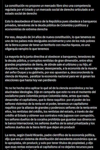 Gustavo Petro - crédito @petrogustavo/X