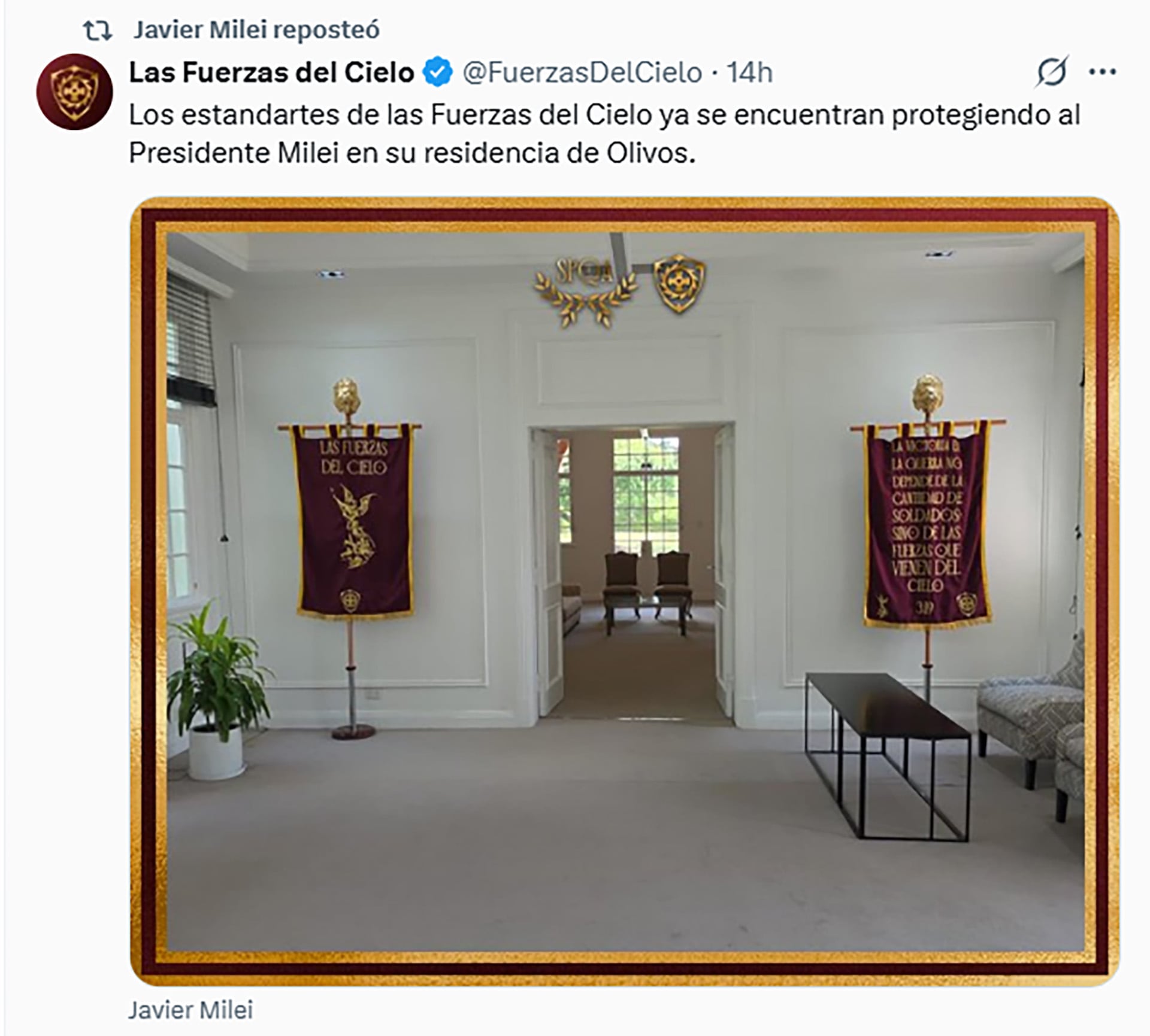 El mensaje que compartió el presidente Javier Milei de la agrupación libertaria, desde la red social X