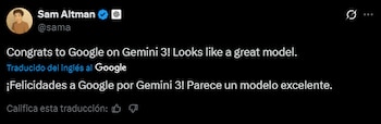 Sam Altman felicita a Google