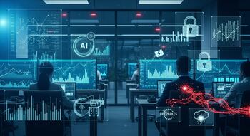Símbolos de ciberseguridad como candados y redes sobre un fondo tecnológico.