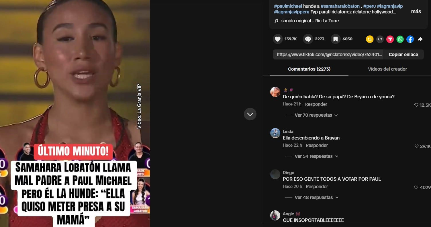 Explota “La Granja VIP”: Samahara acusa a Paul Michael y él responde con duro golpe sobre su madre. Captura: La Granja Vip.