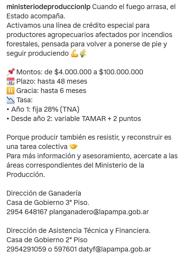 Los datos para que los interesados puedan contactarse (Foto: Ministeriodeproduccionlp)