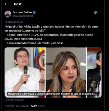 Gustavo Bolívar celebró los resultados