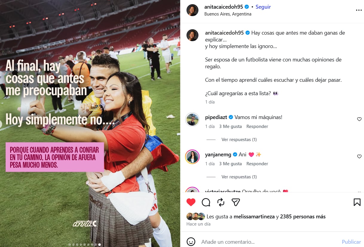 La reflexión final de Ana Caicedo, pareja de Rafael Santos Borré, sobre los comentarios que reciben siendo parejas de los futbolistas - crédito @anitacaicedoh95/Instagram
