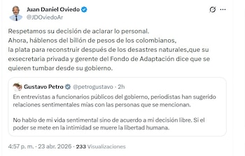 Juan Daniel Oviedo pidió explicaciones al presidente Gustavo Petro sobre el manejo de recursos públicos - crédito @JDOviedoAr/X