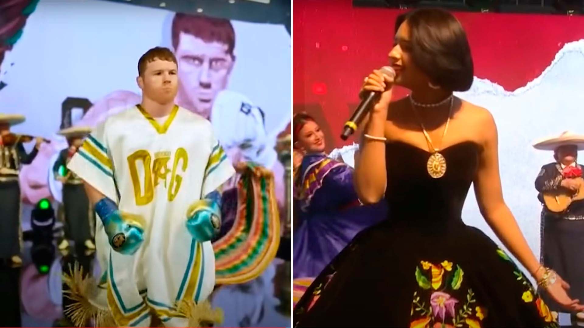 El periodista aseguró que Ángela Aguilar y Saúl “Canelo” Álvarez habrían sostenido una relación secreta en Houston. (Capturas de Youtube: DAZN)