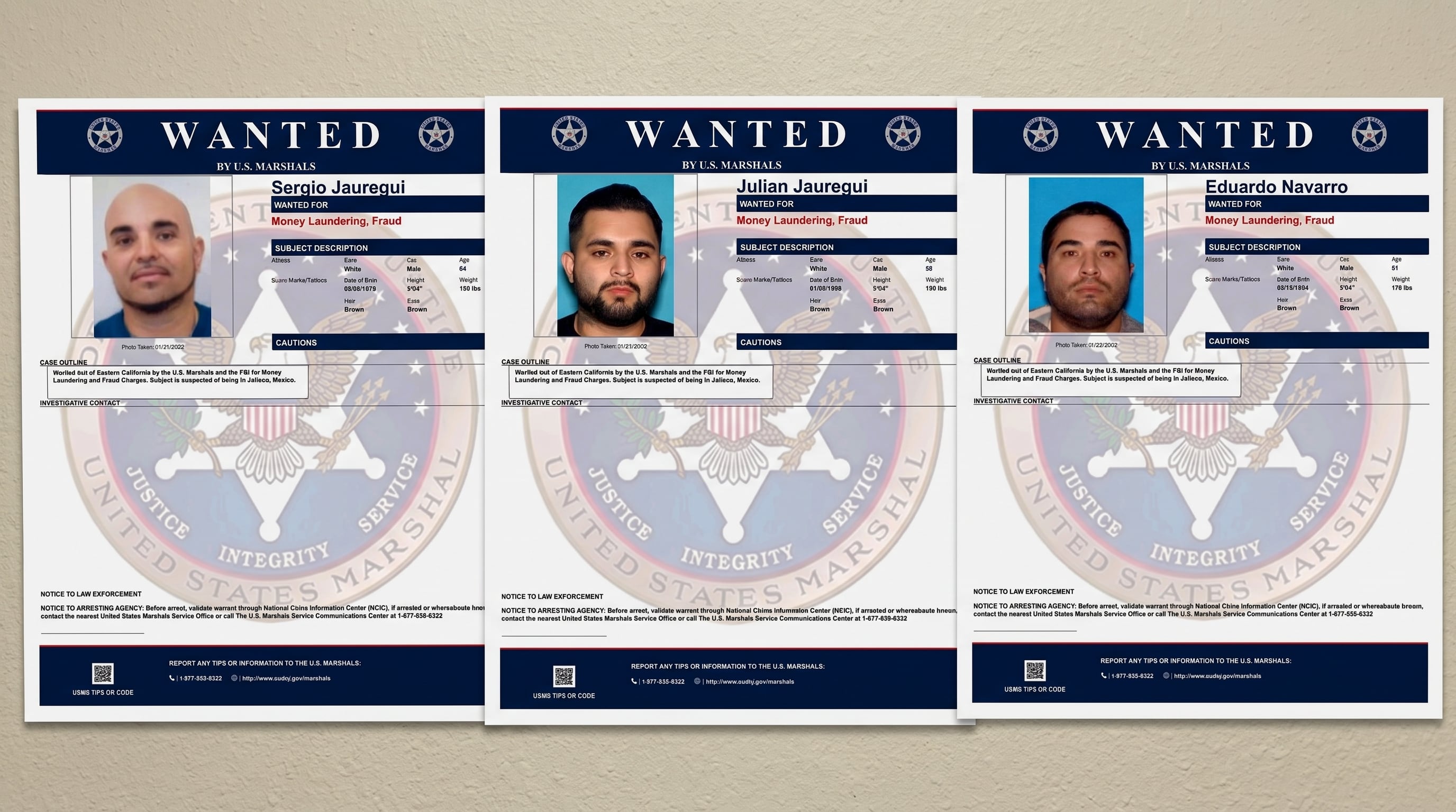 Dos de los estadounidenses fueron ubicados en la colonia Prados del Nilo, en Guadalajara, mientras que el tercero fue localizado en la zona de Puerta de Hierro, en Zapopan. (Crédito: US Marshals | captura de pantalla)
