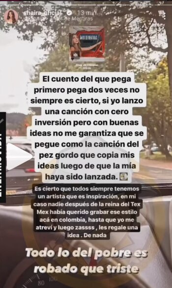 La cantante publicó una historia