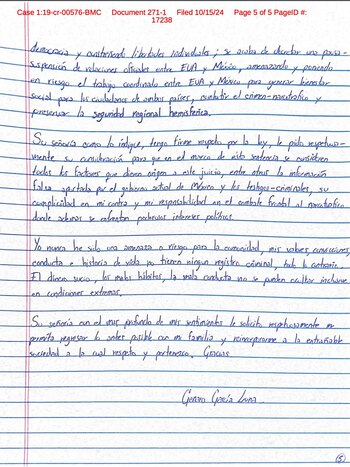 Esta es la página 5 de la misiva que envió el exsecretario de Seguridad. Foto: @arturoangel20