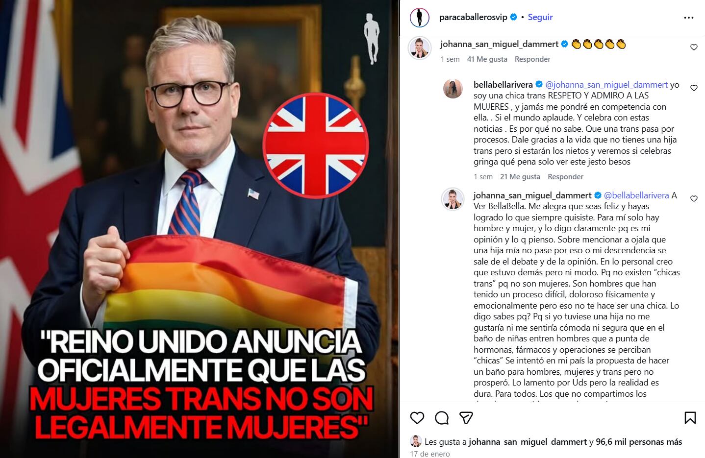 La actriz Johanna San Miguel ha desatado un debate en redes sociales tras sus controvertidos comentarios sobre las mujeres trans, en un contexto donde el Reino Unido define su postura legal al respecto (Captura Instagram Johanna San Miguel). (Imagen Ilustrativa Infobae)