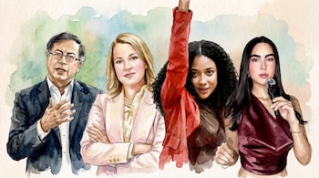 Gustavo Petro, Andrea Petro, Juliana Guerrero y Gabriela Muñoz posan en una ilustración estilo acuarela - crédito