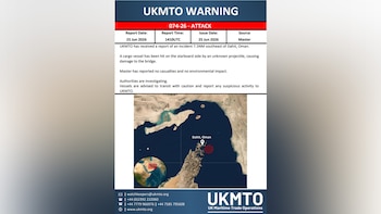 Un barco fue alcanzado por un proyectil en el estrecho de Ormuz