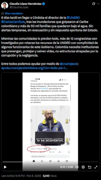 Claudia López acusó al Gobierno