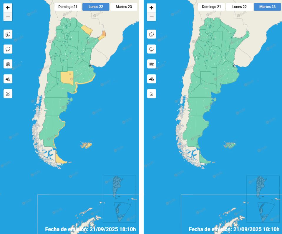 El Servicio Meteorológico Nacional mantiene alertas por viento en Cuyo y nevadas sobre Tierra del Fuego