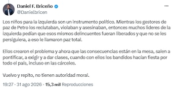 Daniel Briceño dijo que el petrismo no tiene “autoridad moral” para cuestionar al Gobierno - crédito @Danielbricen/X