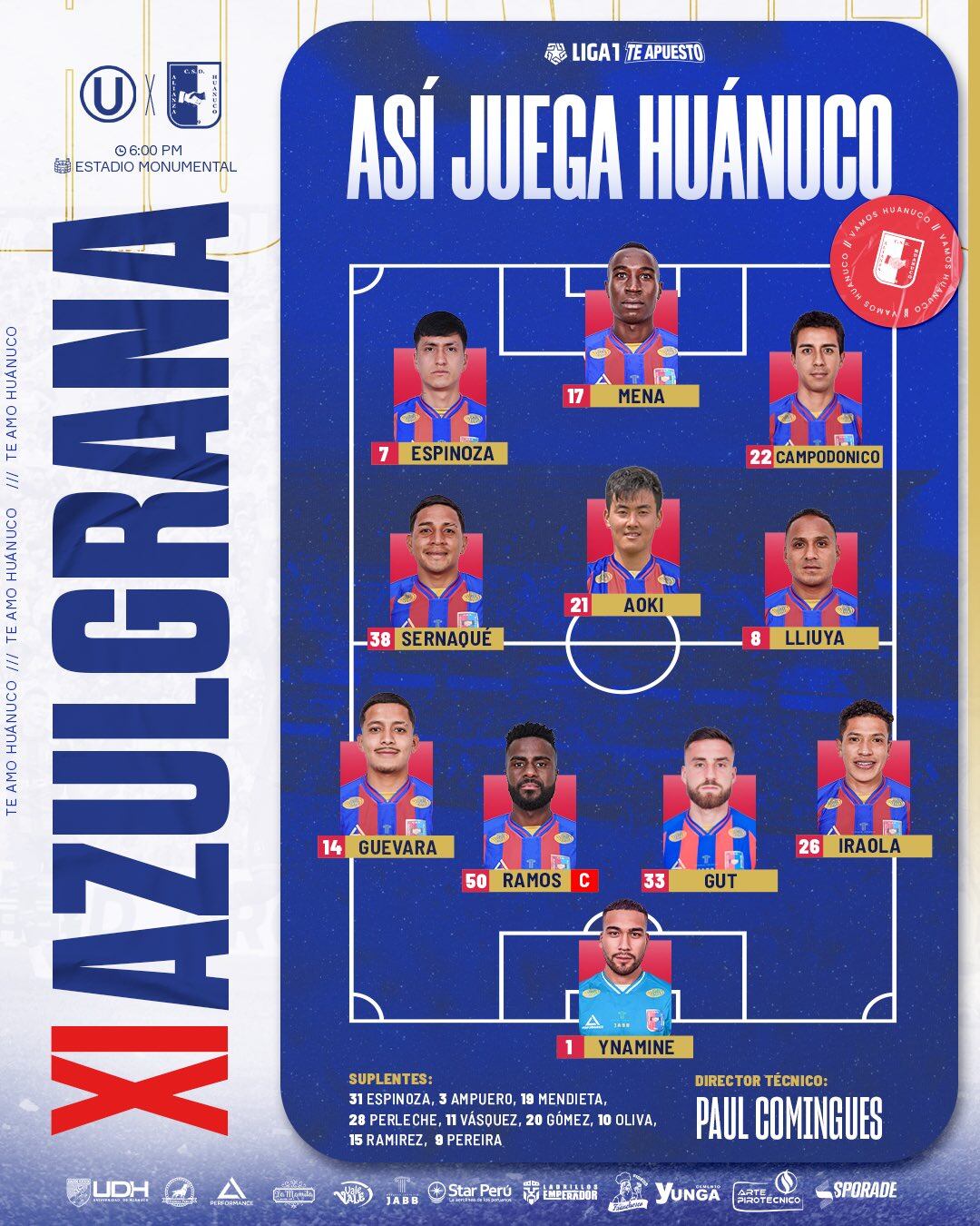 Once de Alianza Universidad contra Universitario.