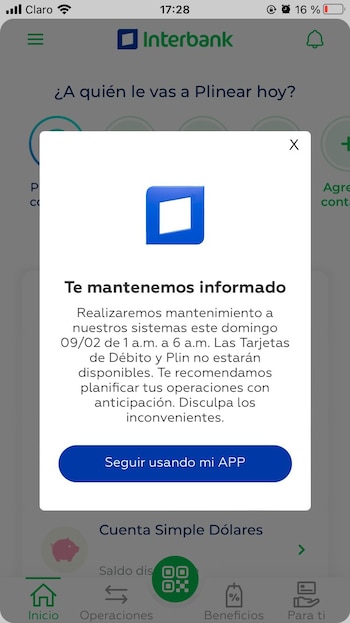 Mensaje de Interbank al momento
