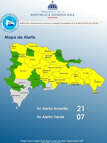 El COE mantiene a varias provincias y al Distrito Nacional bajo alerta ante la persistencia de lluvias, tormentas eléctricas y condiciones meteorológicas inestables en el país. (Cortesía: Centro de Operaciones de Emergencias)