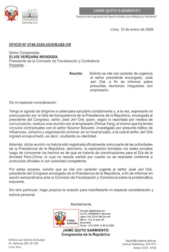 El congresista presentó una solicitud