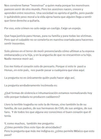 Mensaje del amigo de Jonathan Meléndez. (X/@oscarjoerivas)
