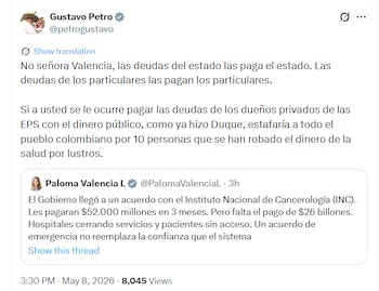 El presidente vinculó al gobierno de Iván Duque con el uso de dinero público para responder por obligaciones de privados dentro del sistema de salud - crédito @petrogustavo/X